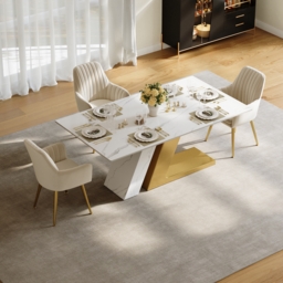 "Dining Set 63"" Modern Rectangle Sintered Stone Dining Table with 4 Chairs" - thumbnail 3