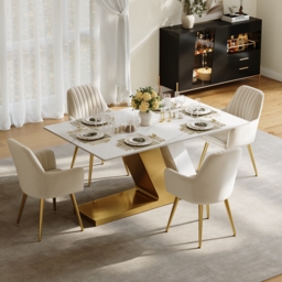 "Dining Set 63"" Modern Rectangle Sintered Stone Dining Table with 4 Chairs" - thumbnail 2