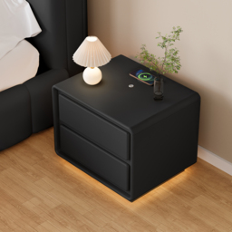 Modern Nightstand  off-white with 2-drawers and  LED and USB charging function Set of 2 - thumbnail 3