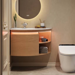 90 cm Corner Bathroom Vanity with Storage & LED Sensor Light - thumbnail 4