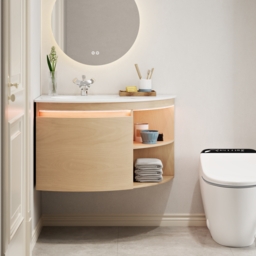 90 cm Corner Bathroom Vanity with Storage & LED Sensor Light - thumbnail 2