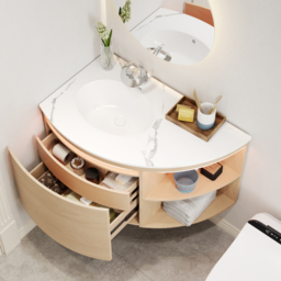 90 cm Corner Bathroom Vanity with Storage & LED Sensor Light - thumbnail 3