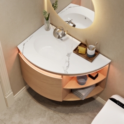 90 cm Corner Bathroom Vanity with Storage & LED Sensor Light - thumbnail 8