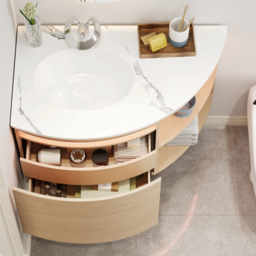 90 cm Corner Bathroom Vanity with Storage & LED Sensor Light - thumbnail 9