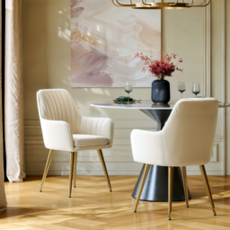 Set of 2 Modern Dining Chair Velvet Upholstered Beige Dining Chairs With Arms - thumbnail 2