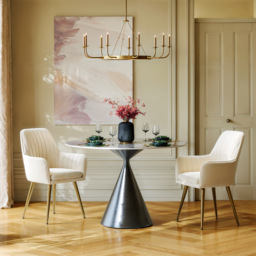 Set of 2 Modern Dining Chair Velvet Upholstered Beige Dining Chairs With Arms - thumbnail 4