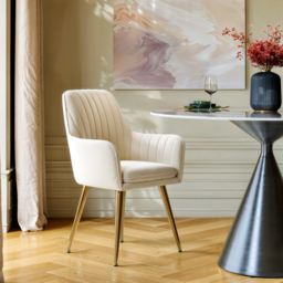 Set of 2 Modern Dining Chair Velvet Upholstered Beige Dining Chairs With Arms - thumbnail 3