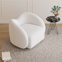 Modern White Swivel Accent Chair Cloud Boucle Lounge Chair - thumbnail 4