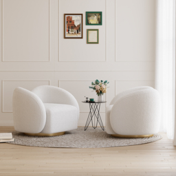 Modern White Swivel Accent Chair Cloud Boucle Lounge Chair - thumbnail 5