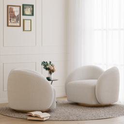 Modern White Swivel Accent Chair Cloud Boucle Lounge Chair - thumbnail 3