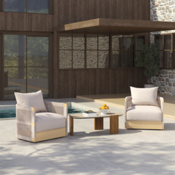 Costra Garden Aluminium & Rope Weave Swivel Lounge Chair in Ivory, Set of 2 - thumbnail 3