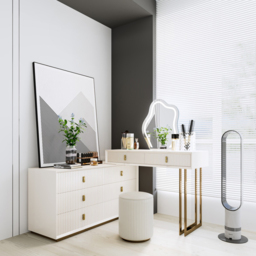 Modern White Dressing Table with Chair with 6-Drawer Cabinet Dressing Table with Stool & Mirror - thumbnail 4