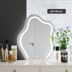 Modern White Dressing Table with Chair with 6-Drawer Cabinet Dressing Table with Stool & Mirror - thumbnail 7