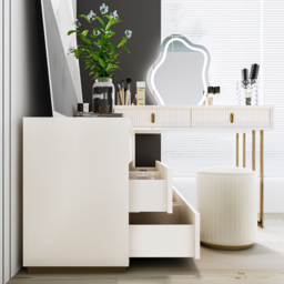 Modern White Dressing Table with Chair with 6-Drawer Cabinet Dressing Table with Stool & Mirror - thumbnail 5