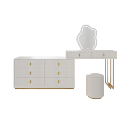 Modern White Dressing Table with Chair with 6-Drawer Cabinet Dressing Table with Stool & Mirror - thumbnail 8