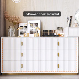 Modern White Dressing Table with Chair with 6-Drawer Cabinet Dressing Table with Stool & Mirror - thumbnail 6