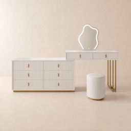 Modern White Dressing Table with Chair with 6-Drawer Cabinet Dressing Table with Stool & Mirror - thumbnail 9