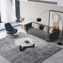 2200mm Grey 3-Seat Cotton & Linen Upholstered Sofa with Pillows Gold Legs - thumbnail 4