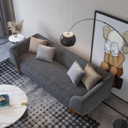 2200mm Grey 3-Seat Cotton & Linen Upholstered Sofa with Pillows Gold Legs - thumbnail 2