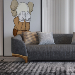 2200mm Grey 3-Seat Cotton & Linen Upholstered Sofa with Pillows Gold Legs - thumbnail 5