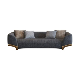 2200mm Grey 3-Seat Cotton & Linen Upholstered Sofa with Pillows Gold Legs - thumbnail 9