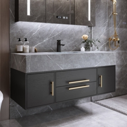 1000mm Floating Ceramic Sink & Stone Top in Black  & Bathroom Cabinet Vanity - thumbnail 3