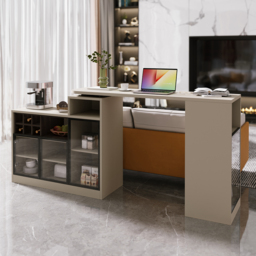 1450mm-2100mm Sofa Bar Table Khaki Storage Cabinet Rotatable Behind Couch Pub Table - thumbnail 2
