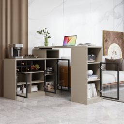 1450mm-2100mm Sofa Bar Table Khaki Storage Cabinet Rotatable Behind Couch Pub Table - thumbnail 5