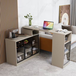 1450mm-2100mm Sofa Bar Table Khaki Storage Cabinet Rotatable Behind Couch Pub Table - thumbnail 1