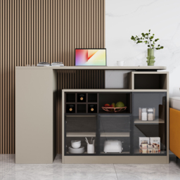 1450mm-2100mm Sofa Bar Table Khaki Storage Cabinet Rotatable Behind Couch Pub Table - thumbnail 3