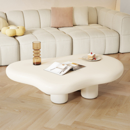 "39"" Modern Matte Wood Abstract Coffee Table in Off White with 4 legs" - thumbnail 2