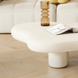 "39"" Modern Matte Wood Abstract Coffee Table in Off White with 4 legs" - thumbnail 5