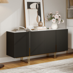 Grovyn 1200mm Buffet Sideboard Sintered Stone Top Black Fluted with Adjustable Shelves - thumbnail 5