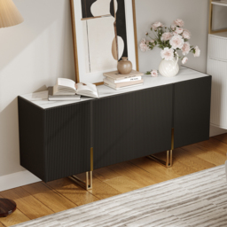 Grovyn 1200mm Buffet Sideboard Sintered Stone Top Black Fluted with Adjustable Shelves - thumbnail 4