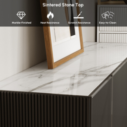 Grovyn 1200mm Buffet Sideboard Sintered Stone Top Black Fluted with Adjustable Shelves - thumbnail 7