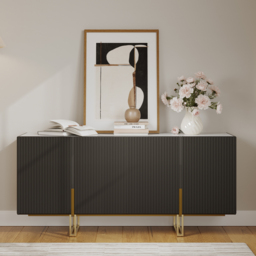Grovyn 1200mm Buffet Sideboard Sintered Stone Top Black Fluted with Adjustable Shelves
