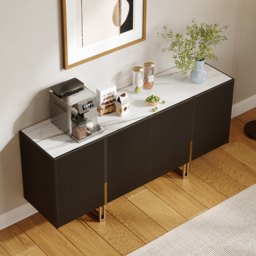 Grovyn 1200mm Buffet Sideboard Sintered Stone Top Black Fluted with Adjustable Shelves - thumbnail 2
