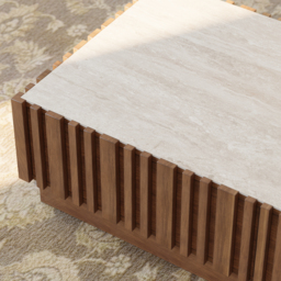 Aura Ash Wood Slatted Coffee Table Modern Walnut Sintered Stone Top Table with LED Light - thumbnail 8