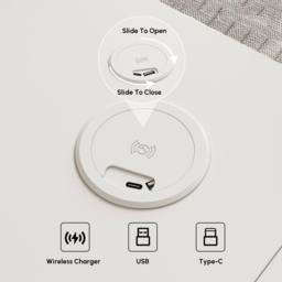 Adjustable Height Desk with 6 Drawers, Wireless Charging & Power Outlet - French Style Cream White Computer Desk for Home Office - thumbnail 8