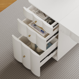 Adjustable Height Desk with 6 Drawers, Wireless Charging & Power Outlet - French Style Cream White Computer Desk for Home Office - thumbnail 7
