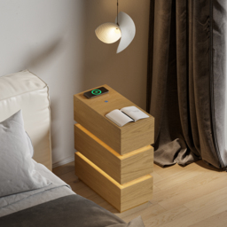 Smart LED Natural Bedside Table Wireless Charging Station Wood Bedside Table with Light Modern - thumbnail 5