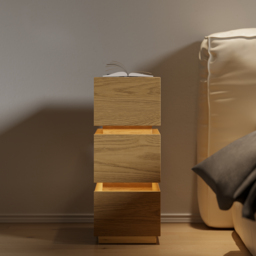 Smart LED Natural Bedside Table Wireless Charging Station Wood Bedside Table with Light Modern - thumbnail 7