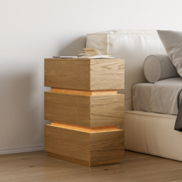 Smart LED Natural Bedside Table Wireless Charging Station Wood Bedside Table with Light Modern - thumbnail 2
