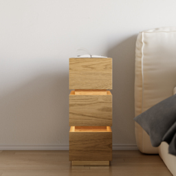 Smart LED Natural Bedside Table Wireless Charging Station Wood Bedside Table with Light Modern - thumbnail 8