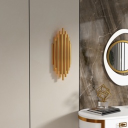Glam Fluted Gold Wall Sconce 2-Light Flush Mount Wall Lighting - thumbnail 2