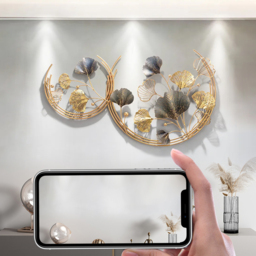 Modern 3D Hollow-out Ginkgo Leaves Wall Decor Home Metal Round Wall Art in Gold & Gray - thumbnail 6