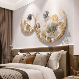 Modern 3D Hollow-out Ginkgo Leaves Wall Decor Home Metal Round Wall Art in Gold & Gray - thumbnail 4