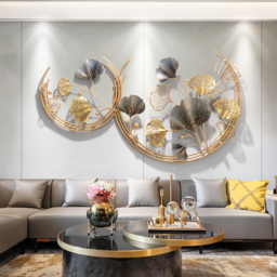 Modern 3D Hollow-out Ginkgo Leaves Wall Decor Home Metal Round Wall Art in Gold & Gray - thumbnail 3