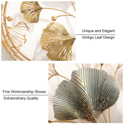 Modern 3D Hollow-out Ginkgo Leaves Wall Decor Home Metal Round Wall Art in Gold & Gray - thumbnail 7