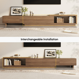 Quoint 255 cm Modern Walnut TV Stand Retracted & Extendable 3-Drawer Media Console - thumbnail 5